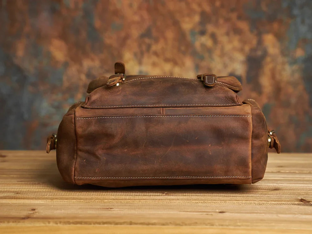 Sac à dos de voyage robuste en cuir véritable | Grand sac à dos marron