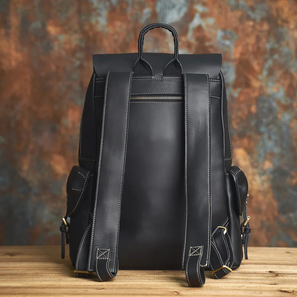 Sac à dos de voyage robuste en cuir véritable | Grand sac à dos marron