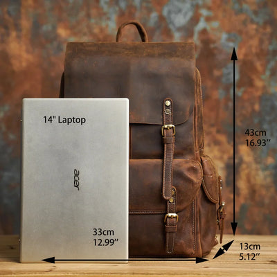Sac à dos de voyage robuste en cuir véritable | Grand sac à dos marron