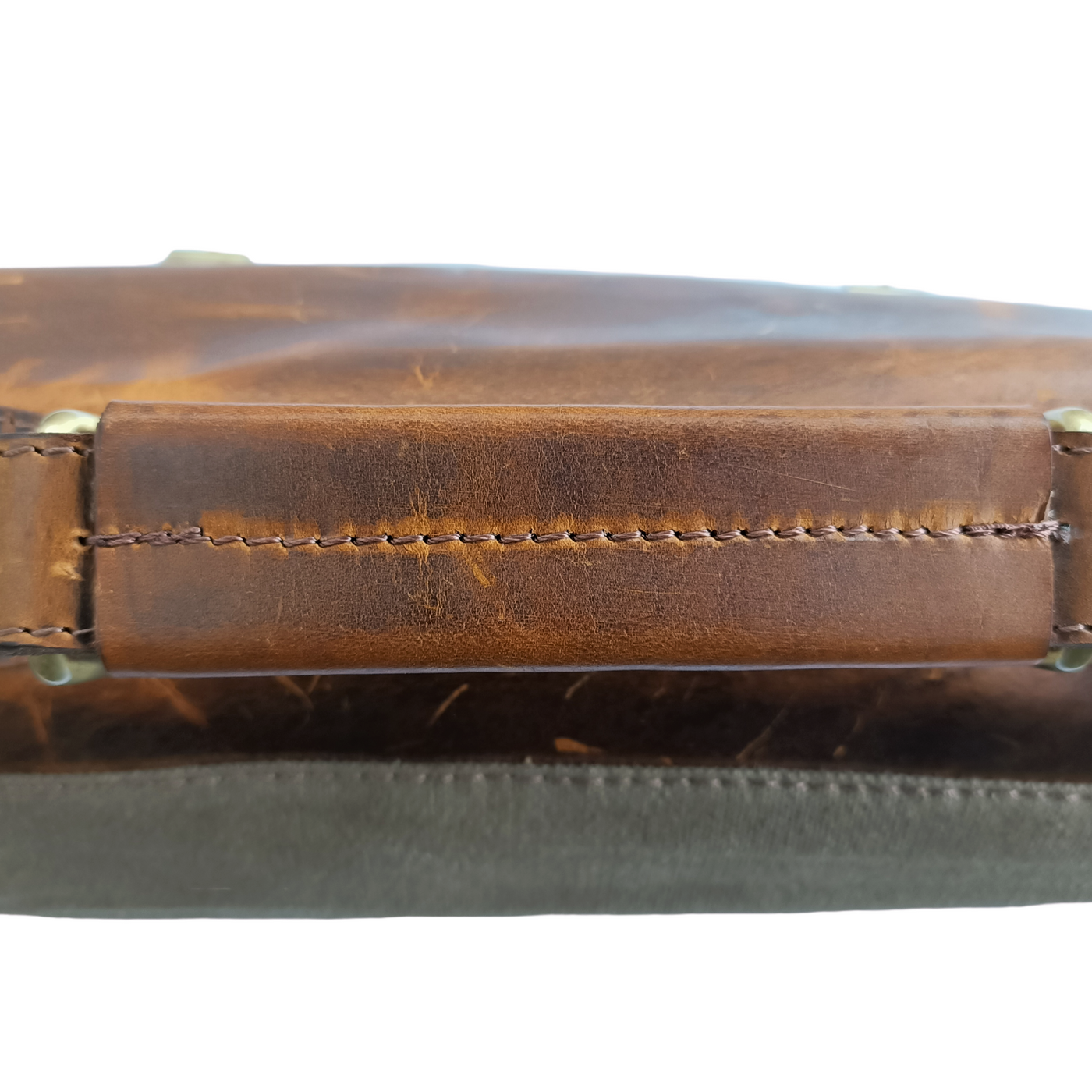Sacoche pour ordinateur portable en toile et cuir marron chasseur