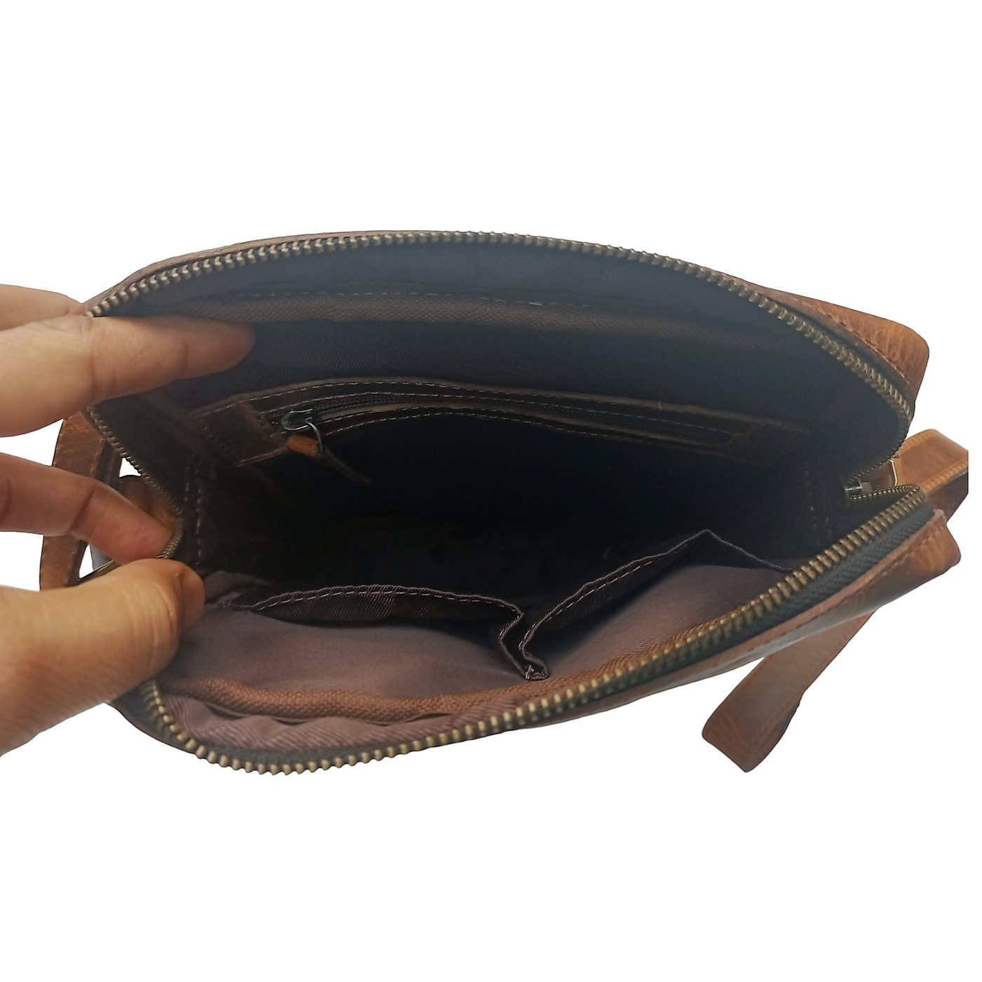 Sac à main en cuir marron chasseur