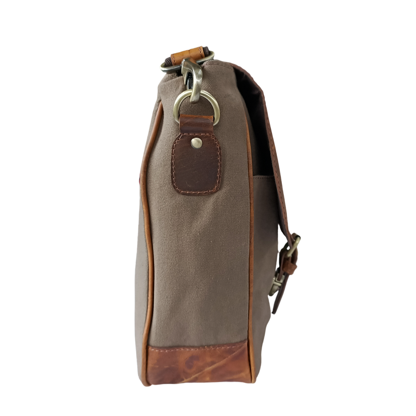 Sacoche pour ordinateur portable en toile et cuir marron chasseur