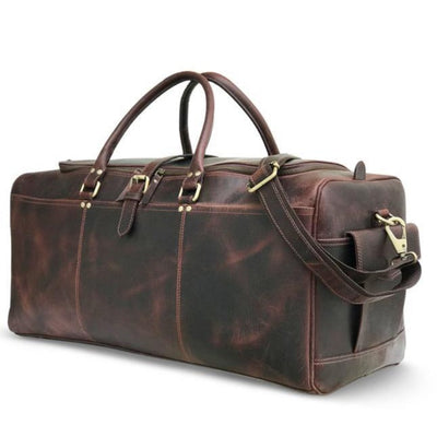 Sac de week-end en cuir marron foncé Hunter